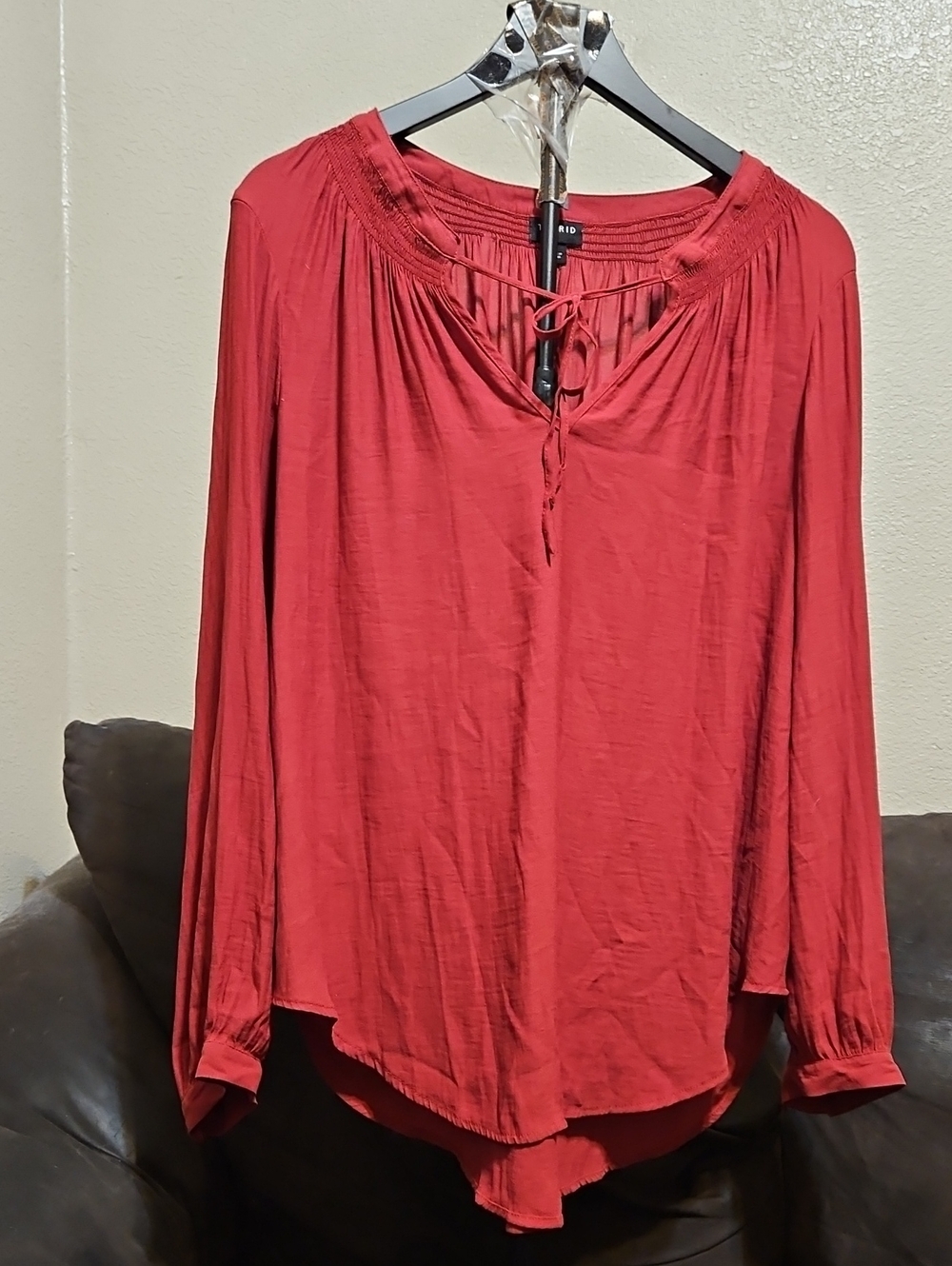 Women’s Pink Boho Tie-Neck Peasant Blouse